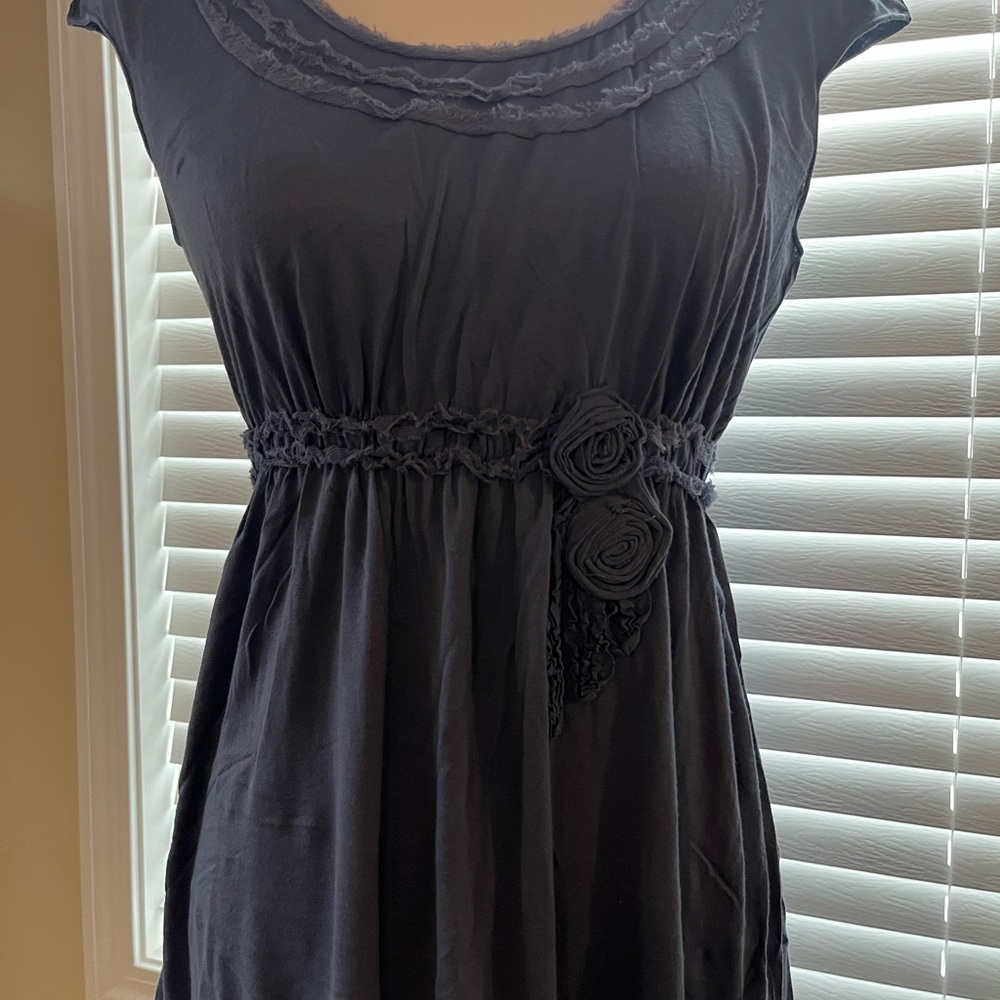 Max Studio Blue Ruched Cap Sleeve Blouse